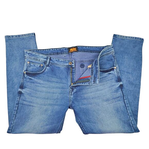 Superdry Copper Black Utility Denim Classic Medium Blue Straight Leg Jeans 42x31 - Picture 2 of 9